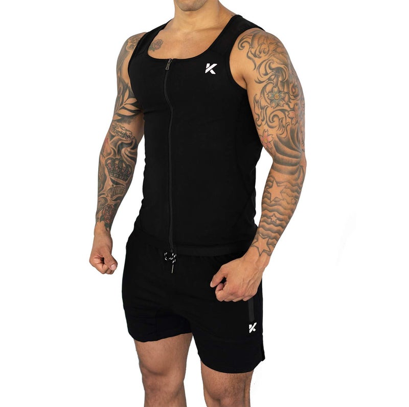 Kewlioo Men's Premium Zip Sauna Tank Top for Men - Heat Trapping Sauna Shirt for Men, Compression Sweat Suit for Gym, Workouts, Exercise, Fitness, Mens Sauna Suit (Black, S/M) - Image 2